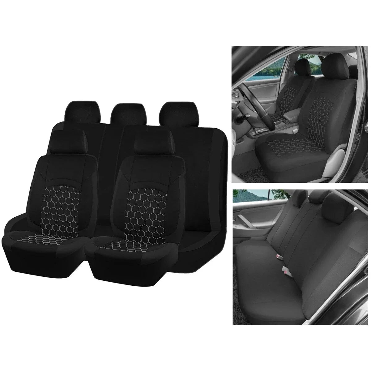 Universal Car Seat Covers Full Set – 9-Piece Breathable Polyester for 5-Seater Cars (Front & Rear)