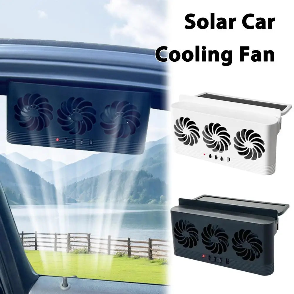 Solar Powered Car Window Ventilation Fan | 3-Head USB Rechargeable Auto Cooler