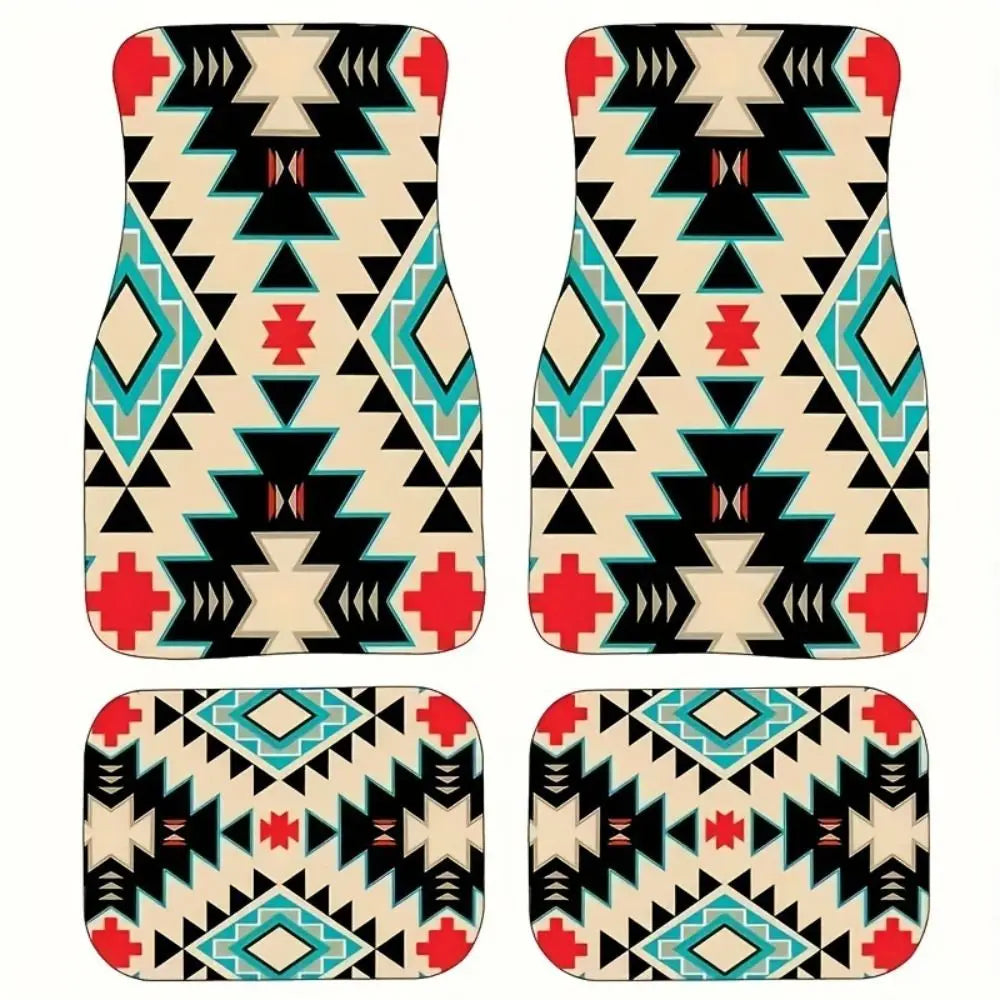 Retro Bohemian Car Floor Mats – 4Pcs Non-Slip Persian Carpet Set