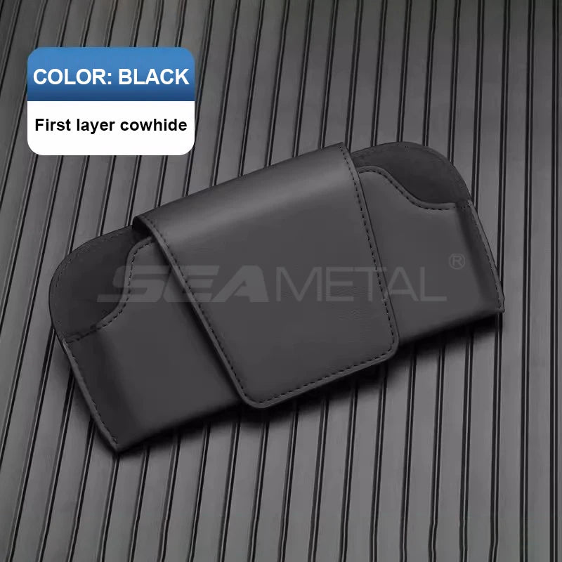 SEAMETAL Car Sun Visor Glasses Holder – Premium Cowhide & Suede Sunglasses Storage Case