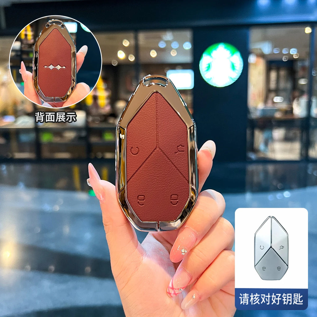 Car Smart Remote Zinc Alloy Key Case Cover Holder Chain For BYD DM-I Formula Equation Leopard 5 Key Decorations Accessories