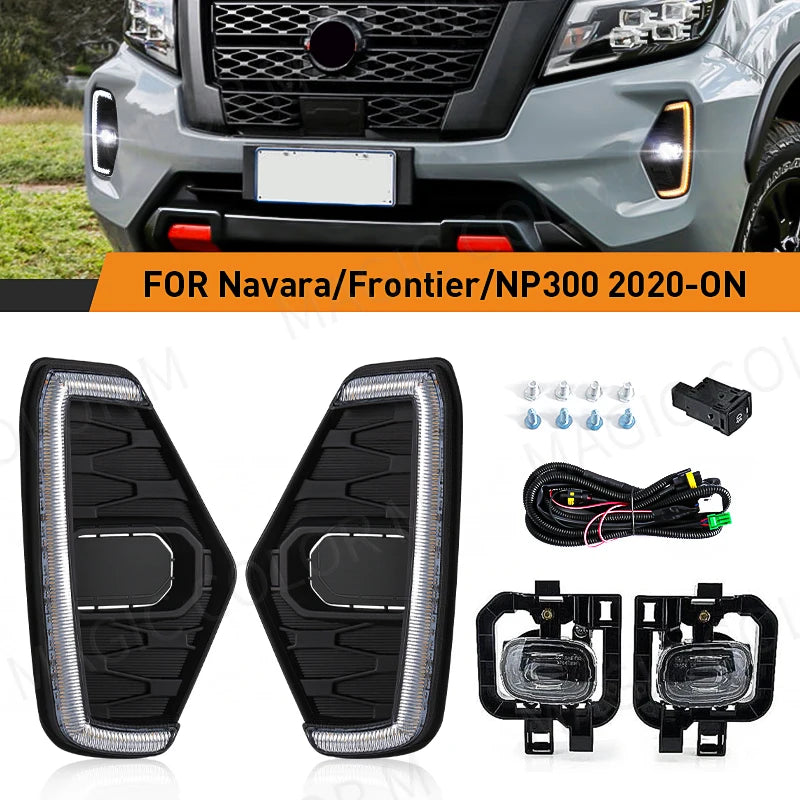 LED DRL Fog Lamp with Turn Signal – Nissan Navara NP300 Frontier 2020-2022 (White + Amber, 12V)