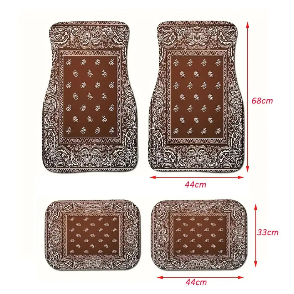 Retro Bohemian Car Floor Mats – 4Pcs Non-Slip Persian Carpet Set