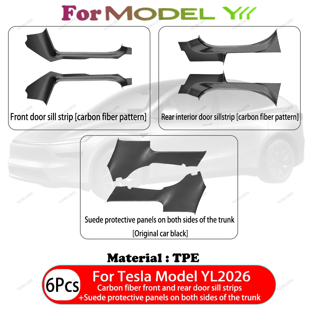 For Tesla Model YL 2026 TPE Front Rear Door Sill Protector Threshold Strip Waterproof Anti-kick Guard Panel Interior Accessories