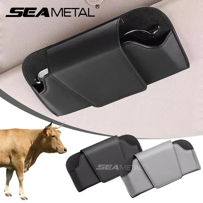 SEAMETAL Car Sun Visor Glasses Holder – Premium Cowhide & Suede Sunglasses Storage Case