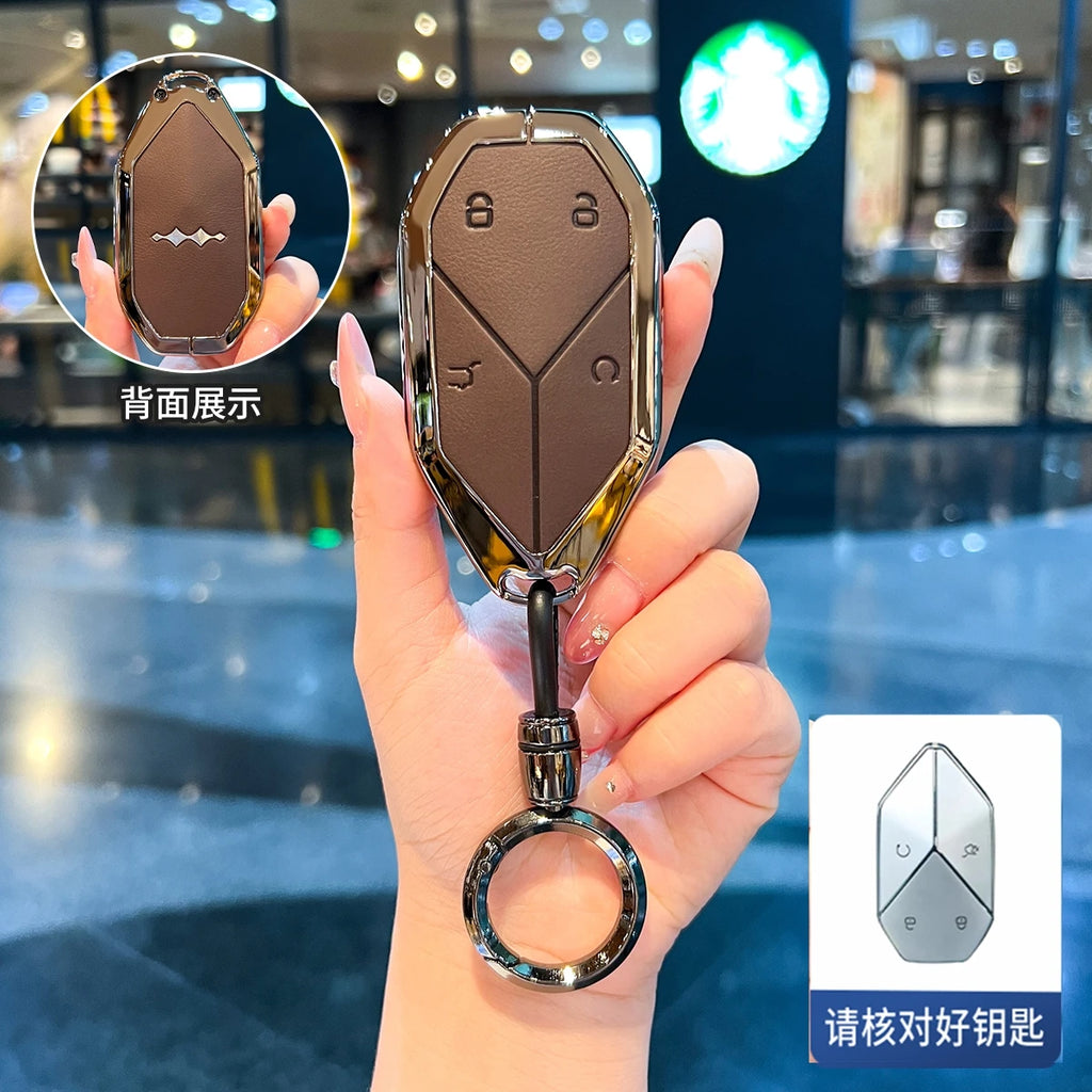 Car Smart Remote Zinc Alloy Key Case Cover Holder Chain For BYD DM-I Formula Equation Leopard 5 Key Decorations Accessories