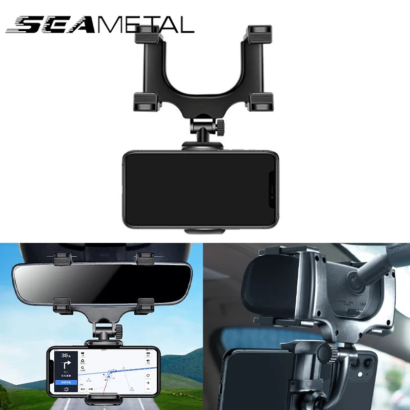 SEAMETAL Rearview Mirror Phone Holder – 360° Rotation Car Smartphone Navigation Mount