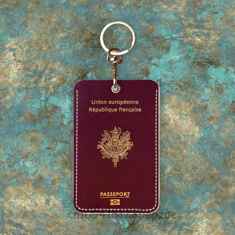 France Travel Passport Yemen Oman Custom Access Card Case Leather Card Holder Keychain Key Ring Transportation Card Case Gifts
