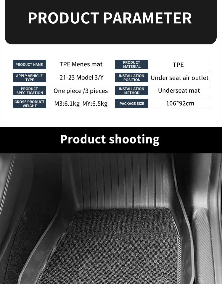 Tesla Model Y Highland 6PCS 3D TPE Floor Mats – Double Layer Waterproof Car Carpet