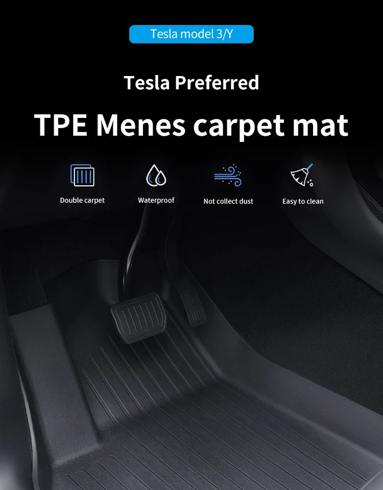 Tesla Model Y Highland 6PCS 3D TPE Floor Mats – Double Layer Waterproof Car Carpet